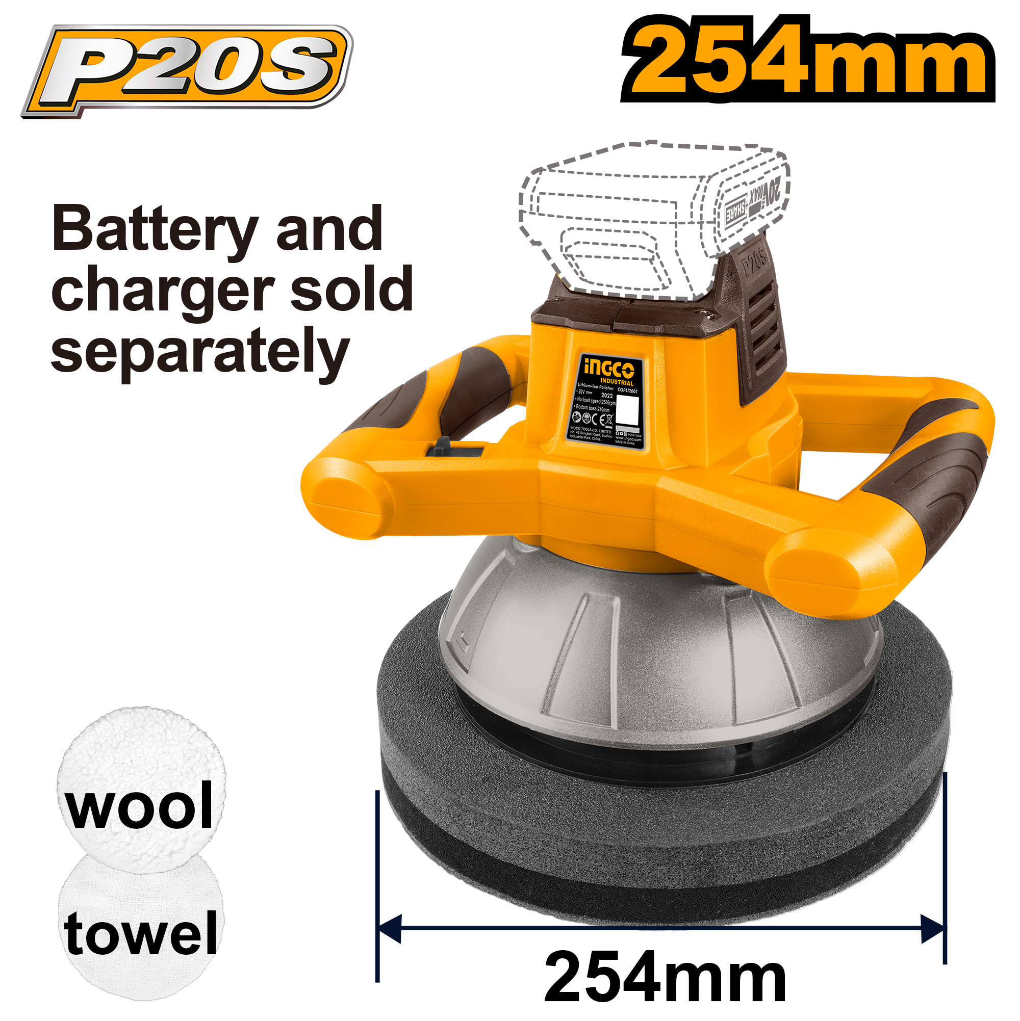 Polizuese baterie INGCO 20V solo pa bateria F254 COPLI2001