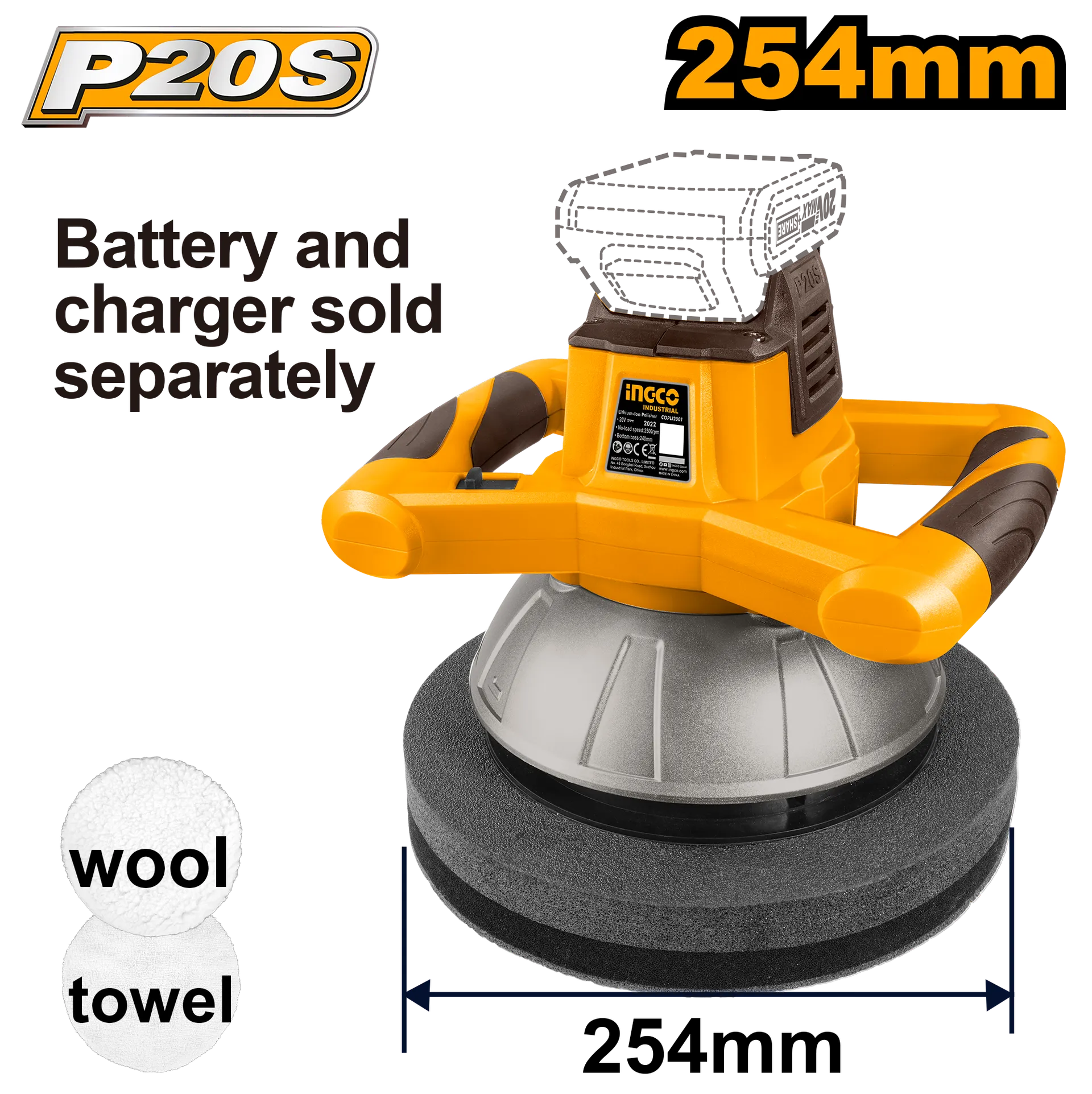 Polizuese baterie INGCO 20V solo pa bateria F254 COPLI2001