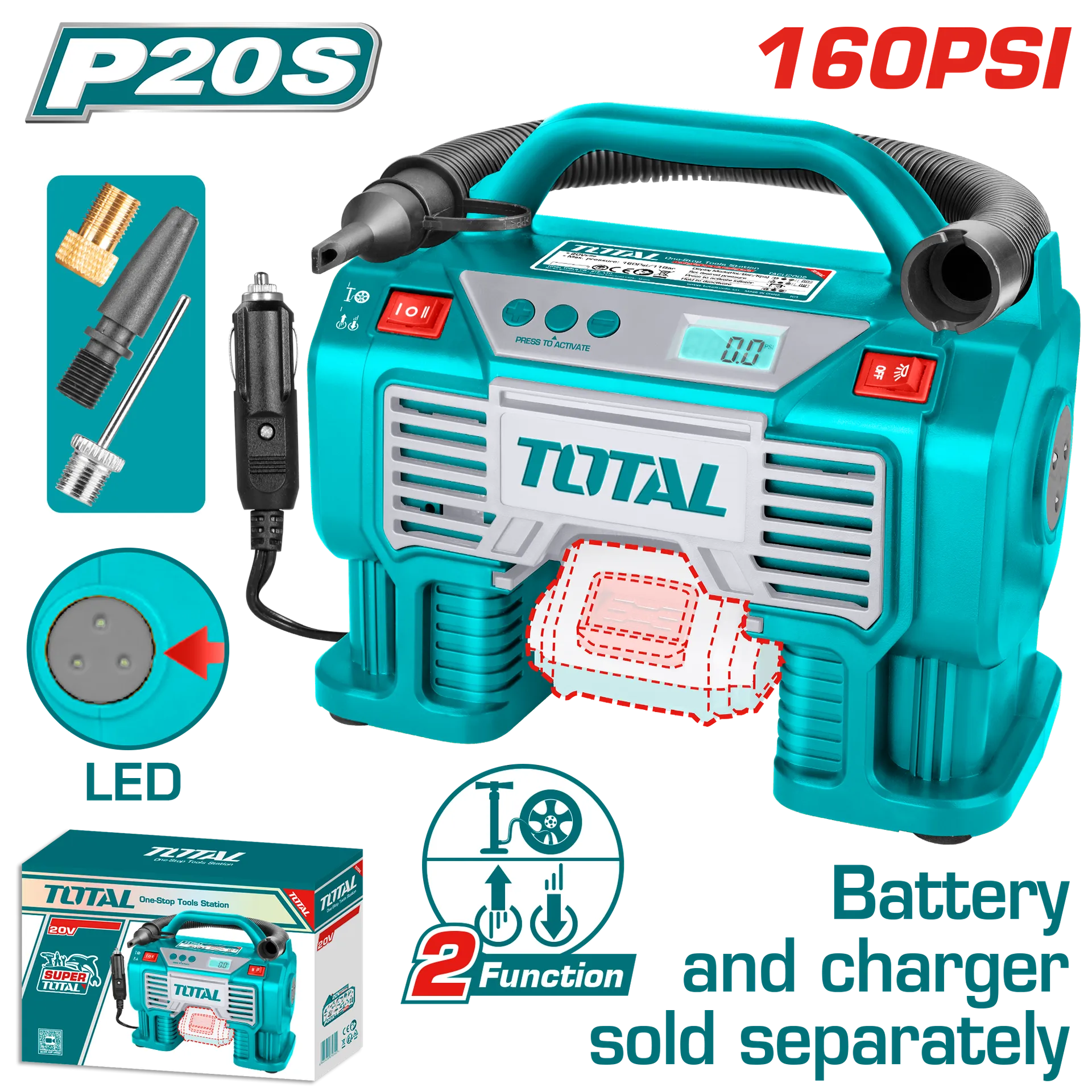 Kompresor bateriakx 160PSI 20V vetem pa bateri TOTAL TACLI2002