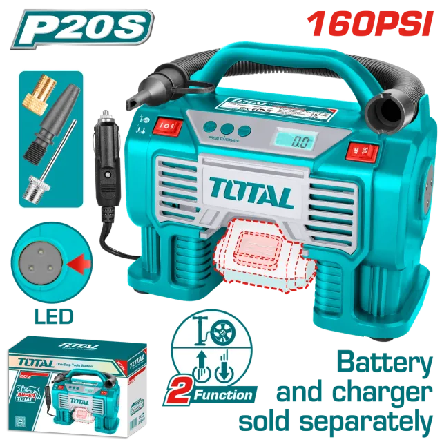 БАТЕРИСКИ КОМПРЕСОР 160PSI 20V СОЛО БЕЗ БАТЕРИИ TOTAL TACLI2002