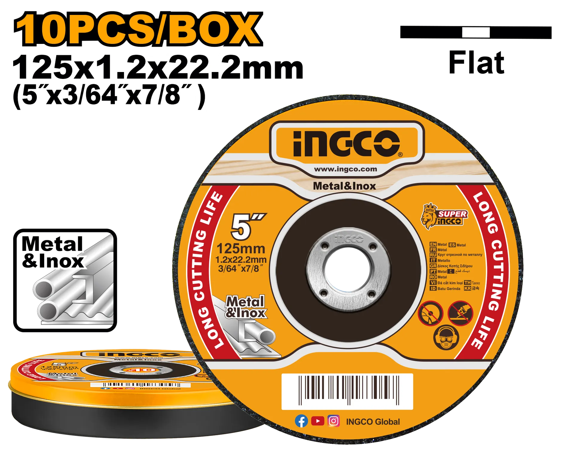 INGCO gur për zmerilim 125×1.2 1/10pcs metal dhe INOX MCD121255