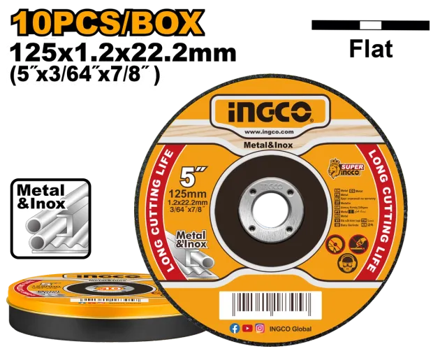 INGCO КАМЕН ЗА БРУСЕЊЕ 125×1.2 1/10pcs МЕТАЛ и ИНОКС MCD121255