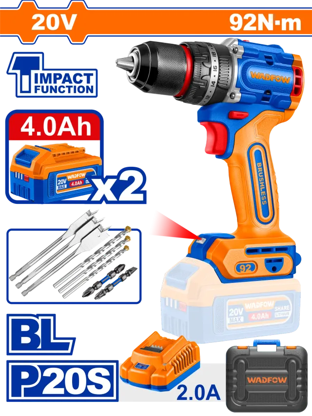 ШТРАФИЛИЦА 92Nm 2×4.0Ah БАТЕРИИ 20V WADFOW WCDP9281