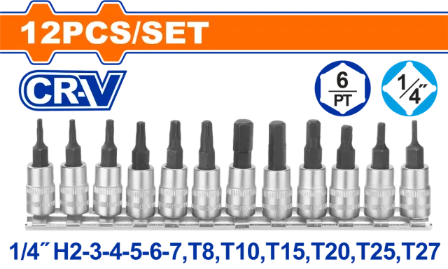 Комплет од 12 1/4″ битови приклучоци WADFOW WST2414
