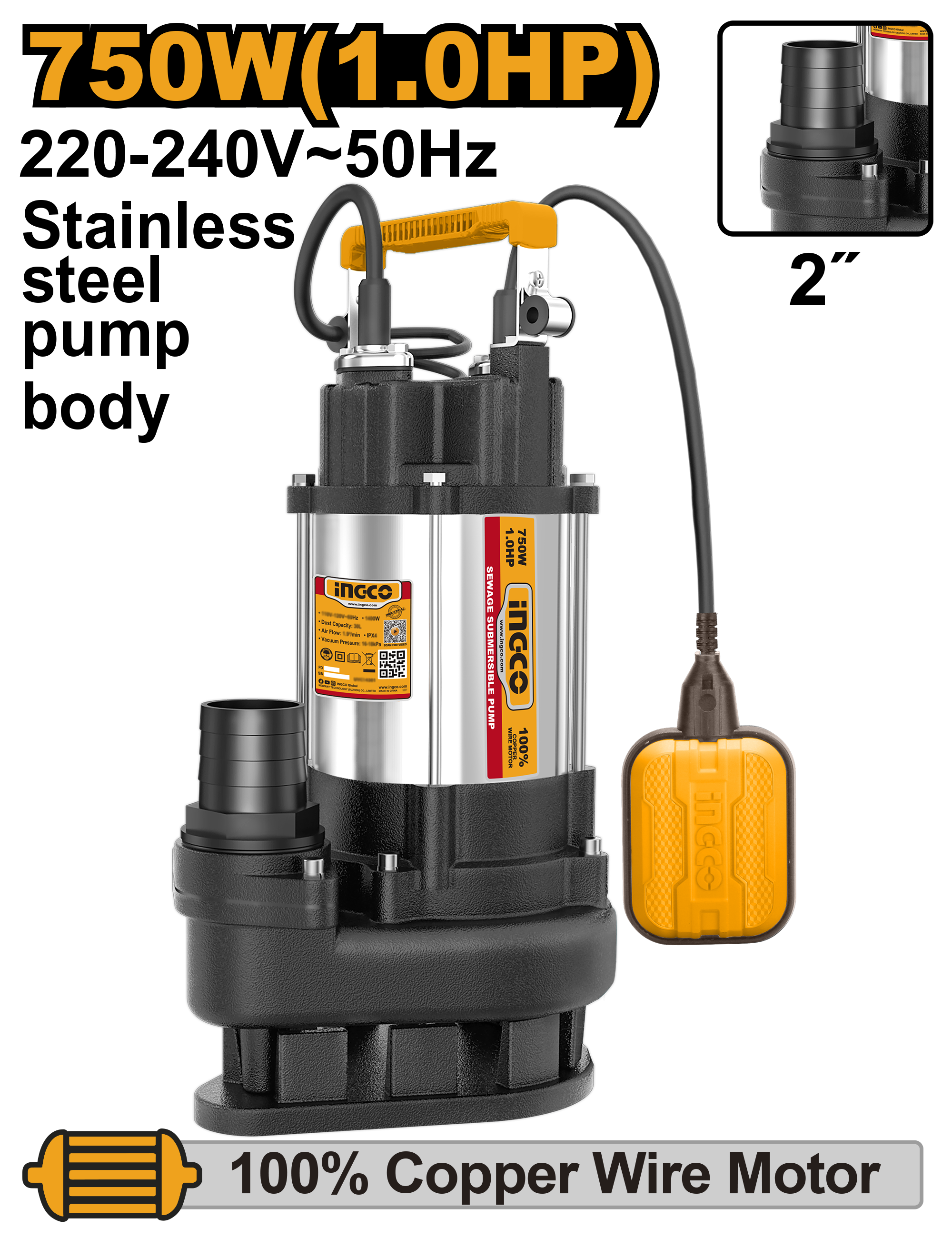 Pompa zhytese INGCO 750W 2" SPDS7508