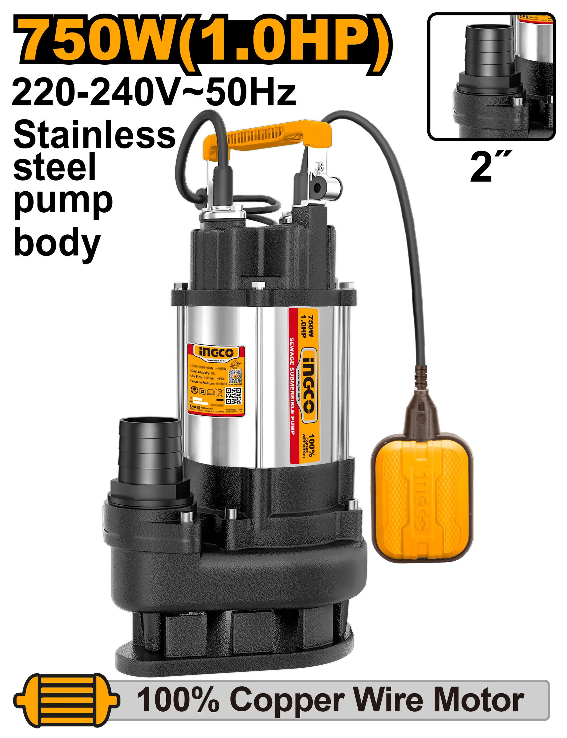 ПОТОПНА ПУМПА INGCO 750W 2″ SPDS7508