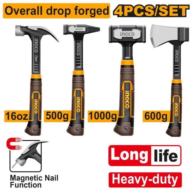 ЧЕКАН+СЕКИРА+ТОКМАК МАГНЕТ ПРОФИ СЕТ 4/1 INGCO HCH9004L