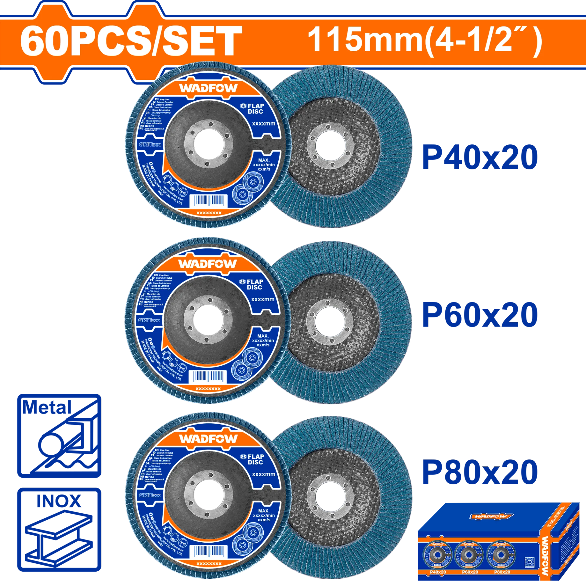 ФЛАП ДИСК СЕТ 3/1 (P40+P60+P80) WADFOW WYL1355