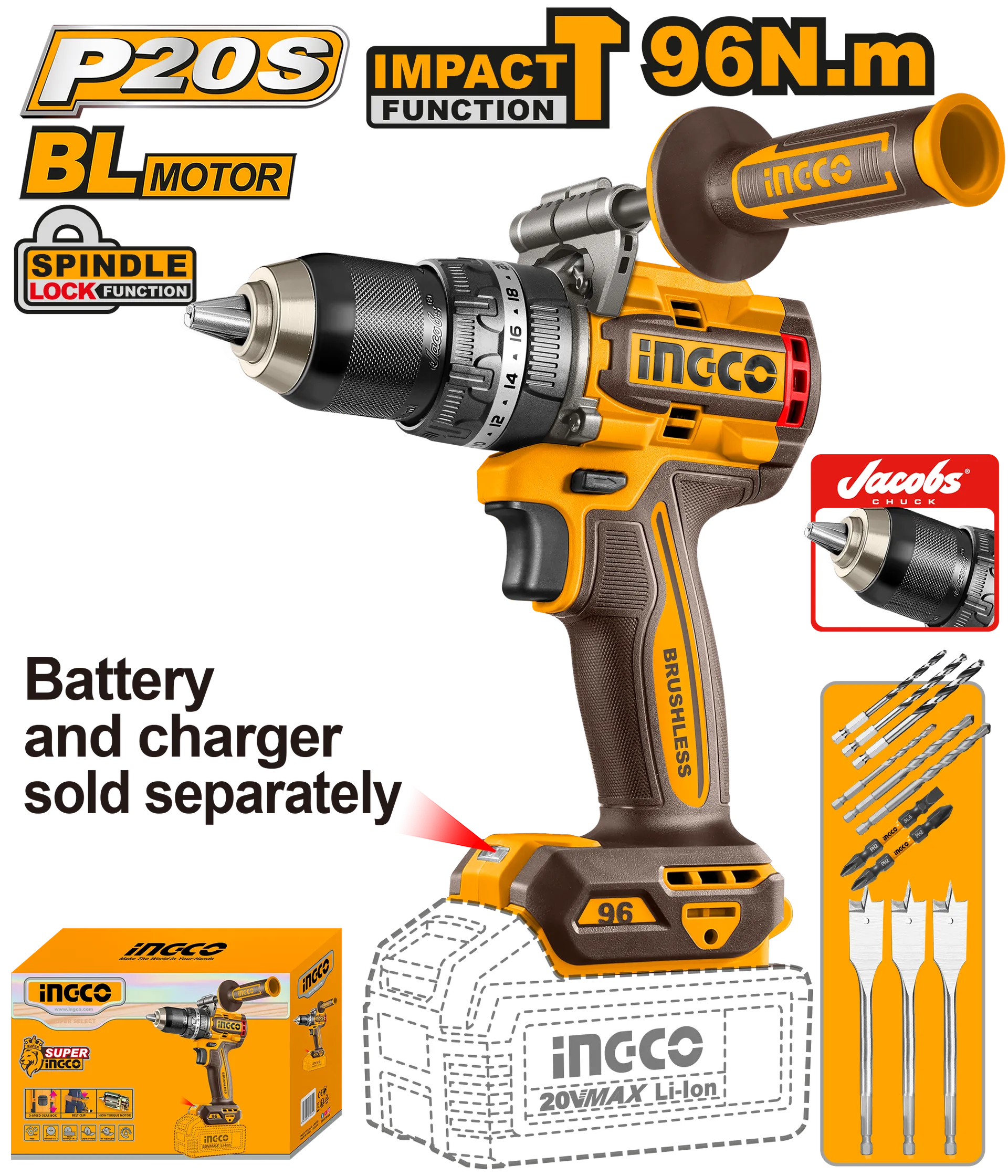 Burës 96Nm 20V solo pa baterie INGCO CIDLI209685