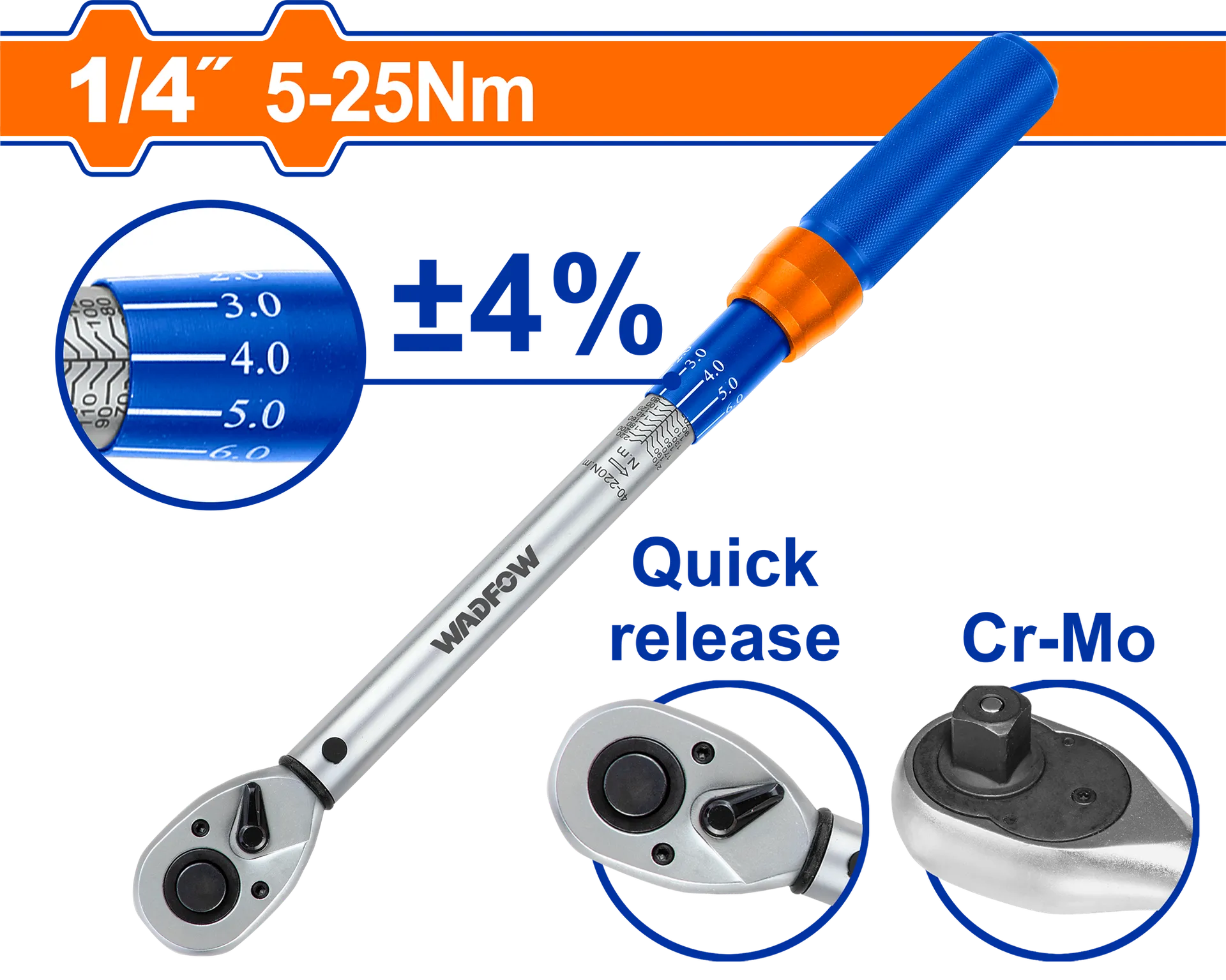 Çelës momenti ratchet 1/4″ 5-25NM WADFOW WWQ5D02