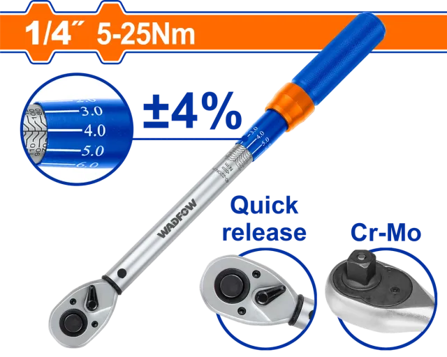 Çelës momenti ratchet 1/4″ 5-25NM WADFOW WWQ5D02