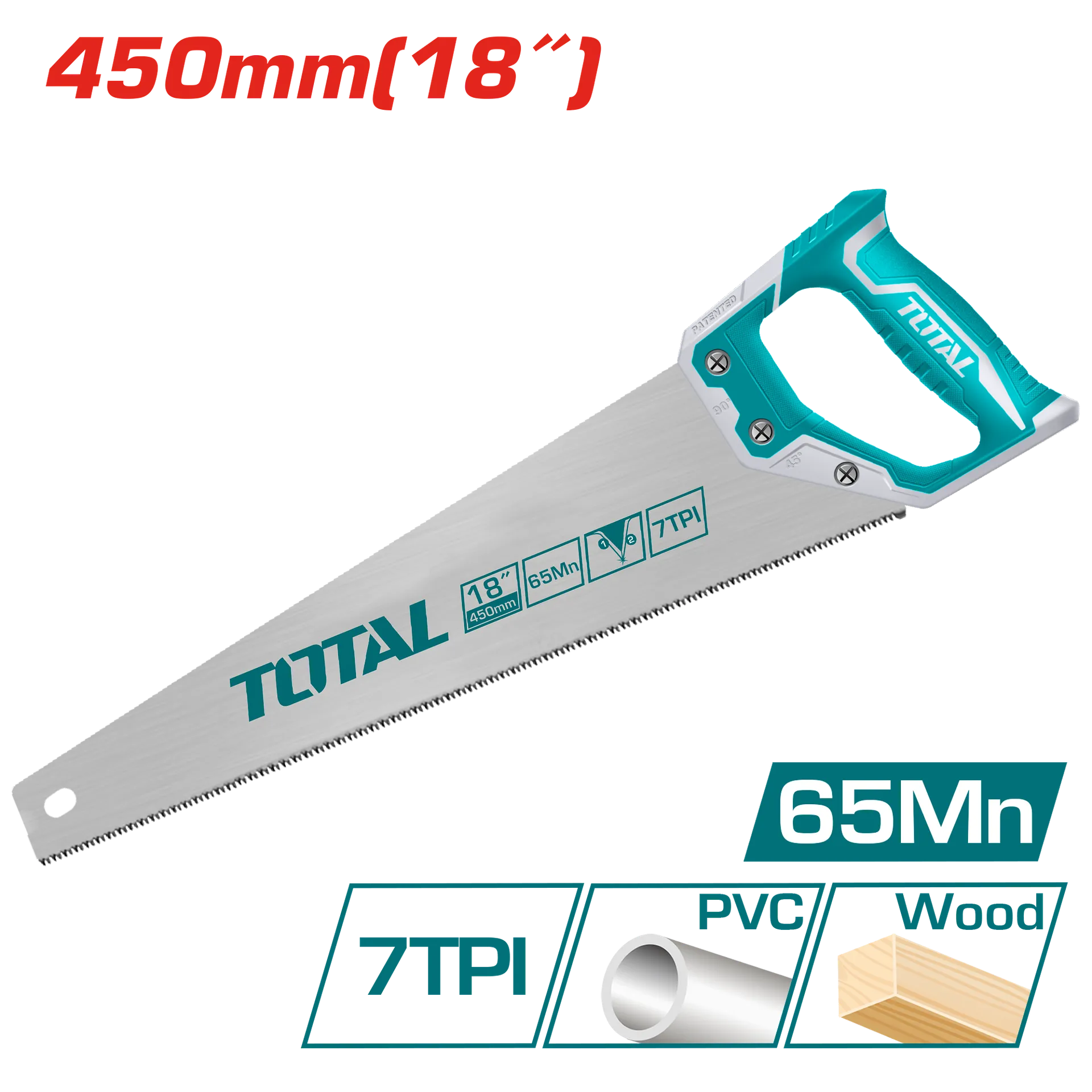 РАЧНА ПИЛА 450mm 7TPI ПВЦ И ДРВО TOTAL THT55186