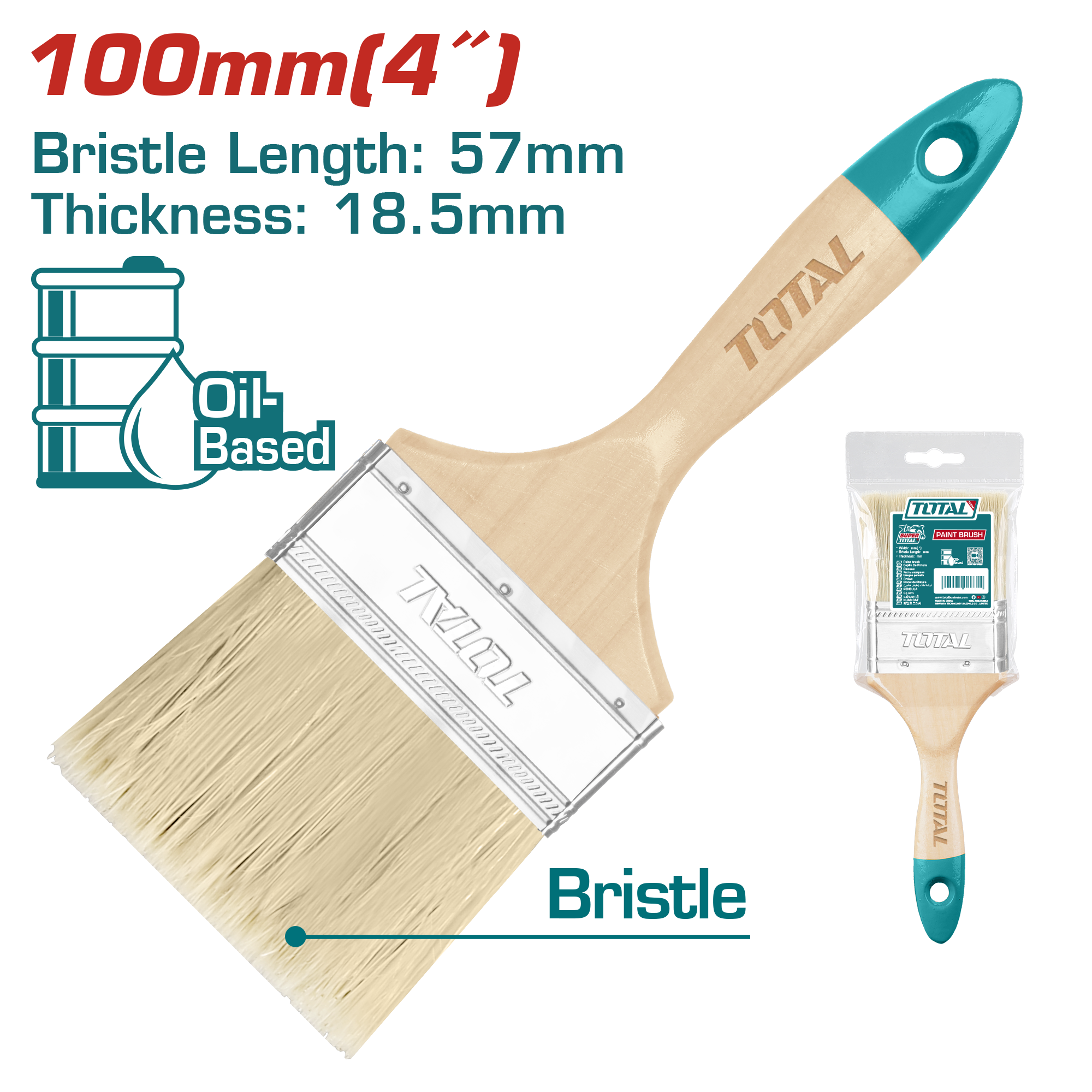 ЧЕТКА ЗА ФАРБАЊЕ 100mm ДРВЕНА РАЧКА TOTAL THT84041