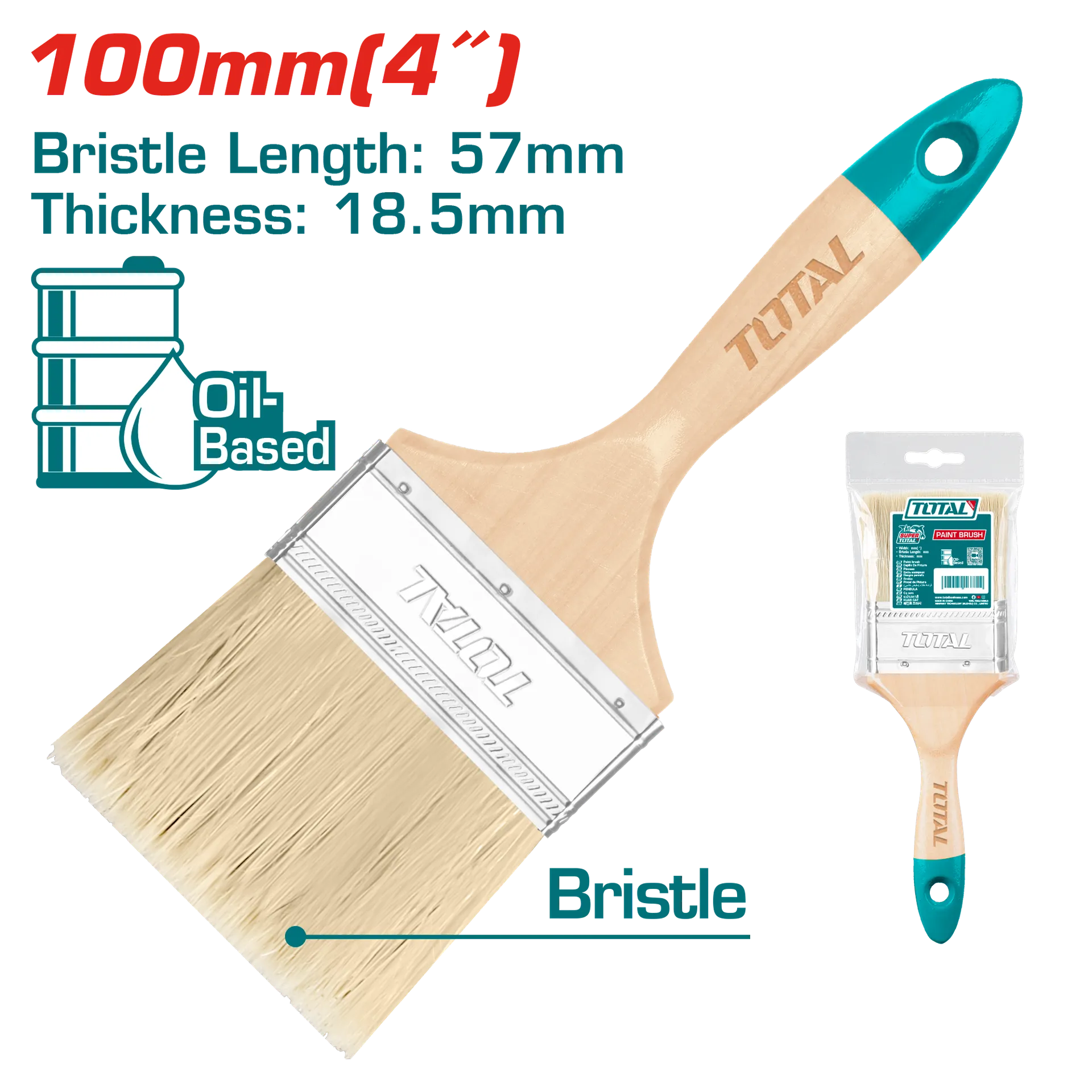 ЧЕТКА ЗА ФАРБАЊЕ 100mm ДРВЕНА РАЧКА TOTAL THT84041