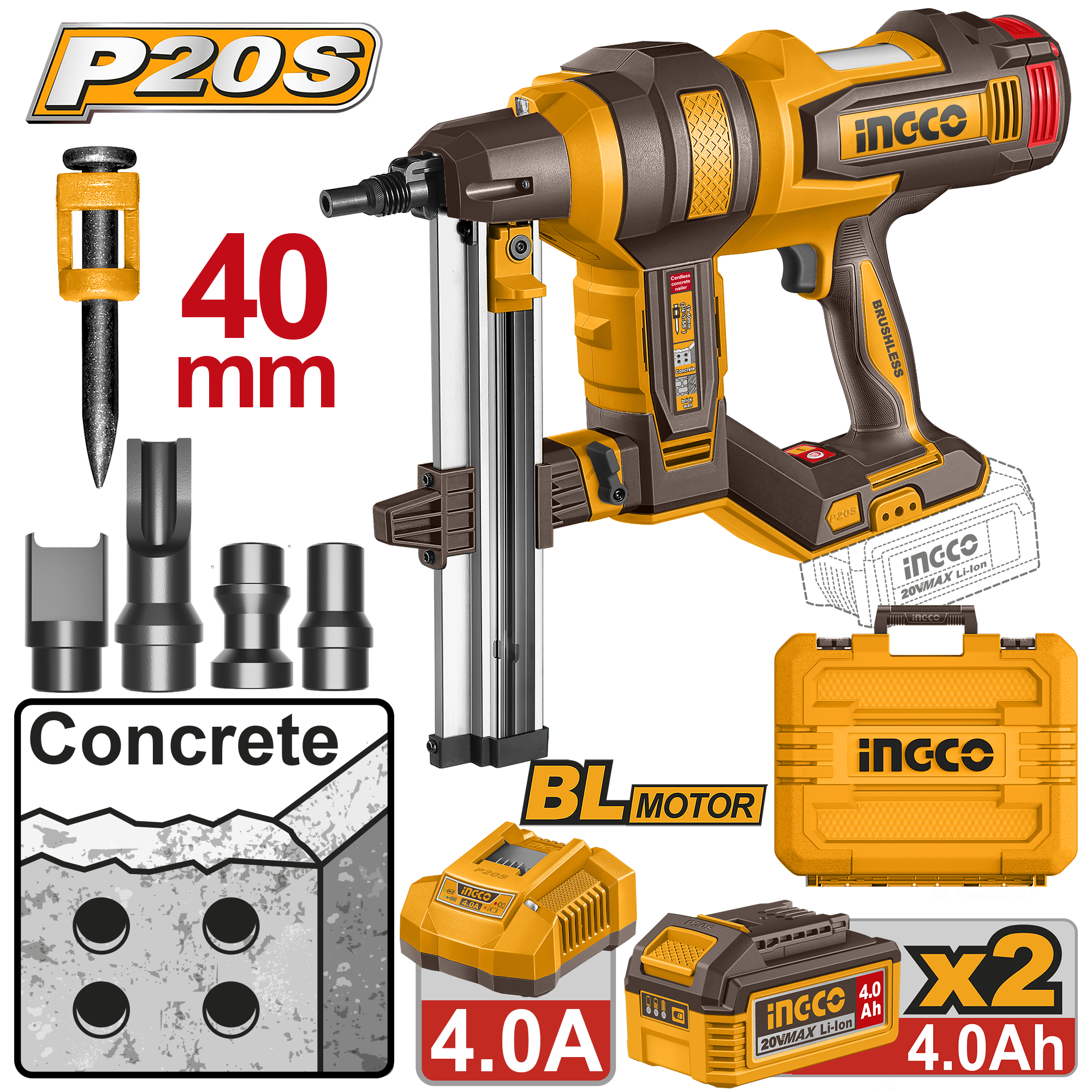 Hefte për saje 20V 2x4.0Ah baterii INGCO CCNLI9008