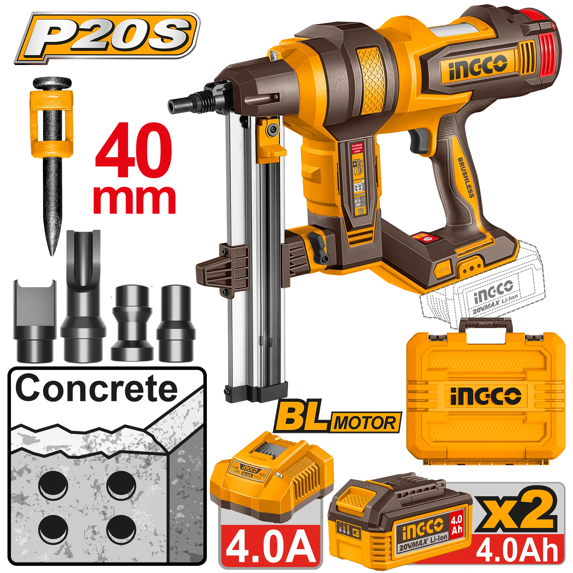 Hefte për saje 20V 2x4.0Ah baterii INGCO CCNLI9008