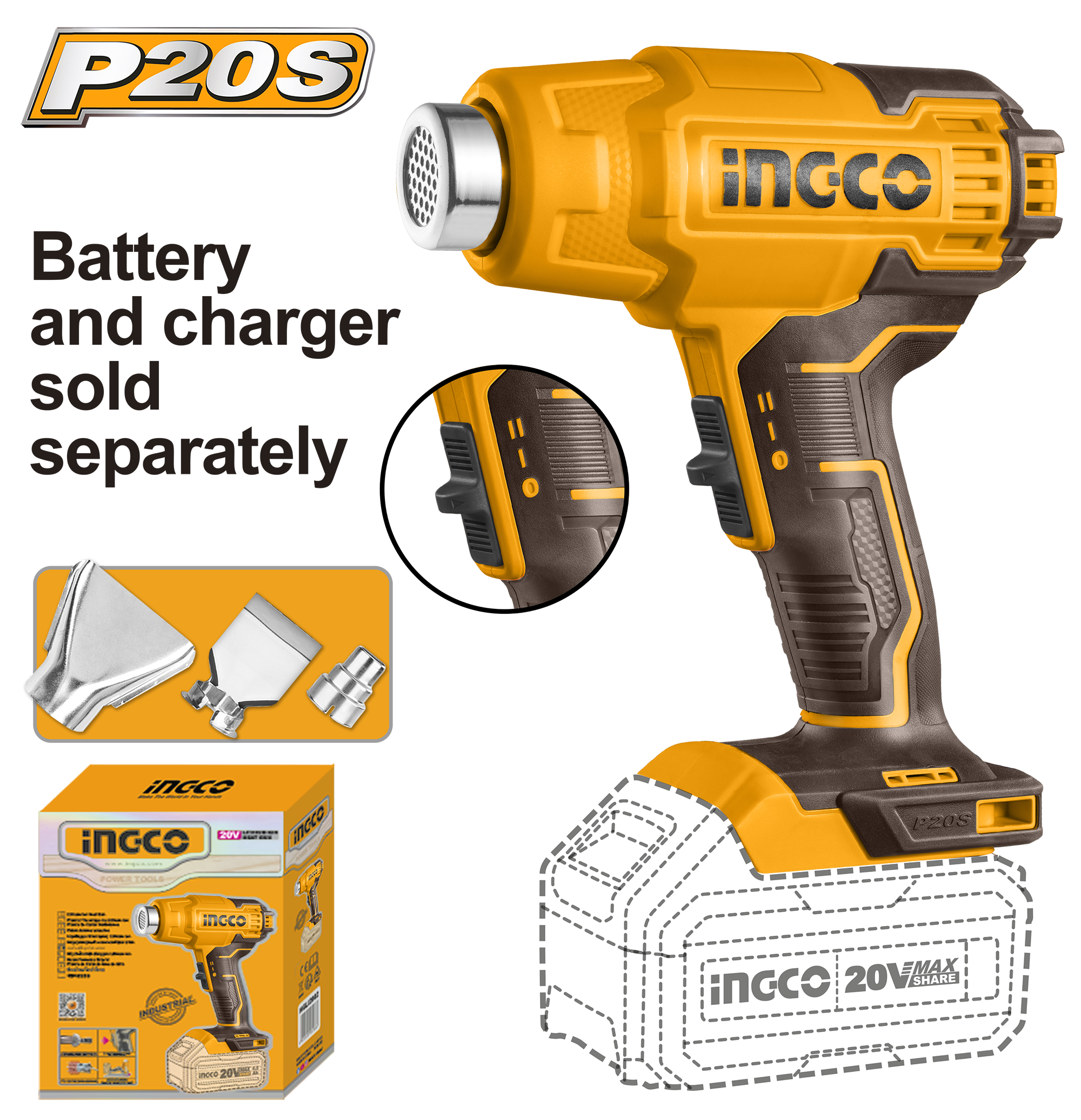Pistol nxehtimi i ajrit INGCO solo pa baterie HGLI2002