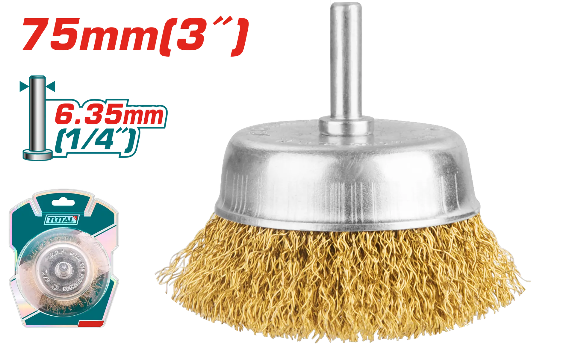 Furçë tunxh 75mm për makinën shpuese 6.35mm (1/4″) TOTAL TAC33031