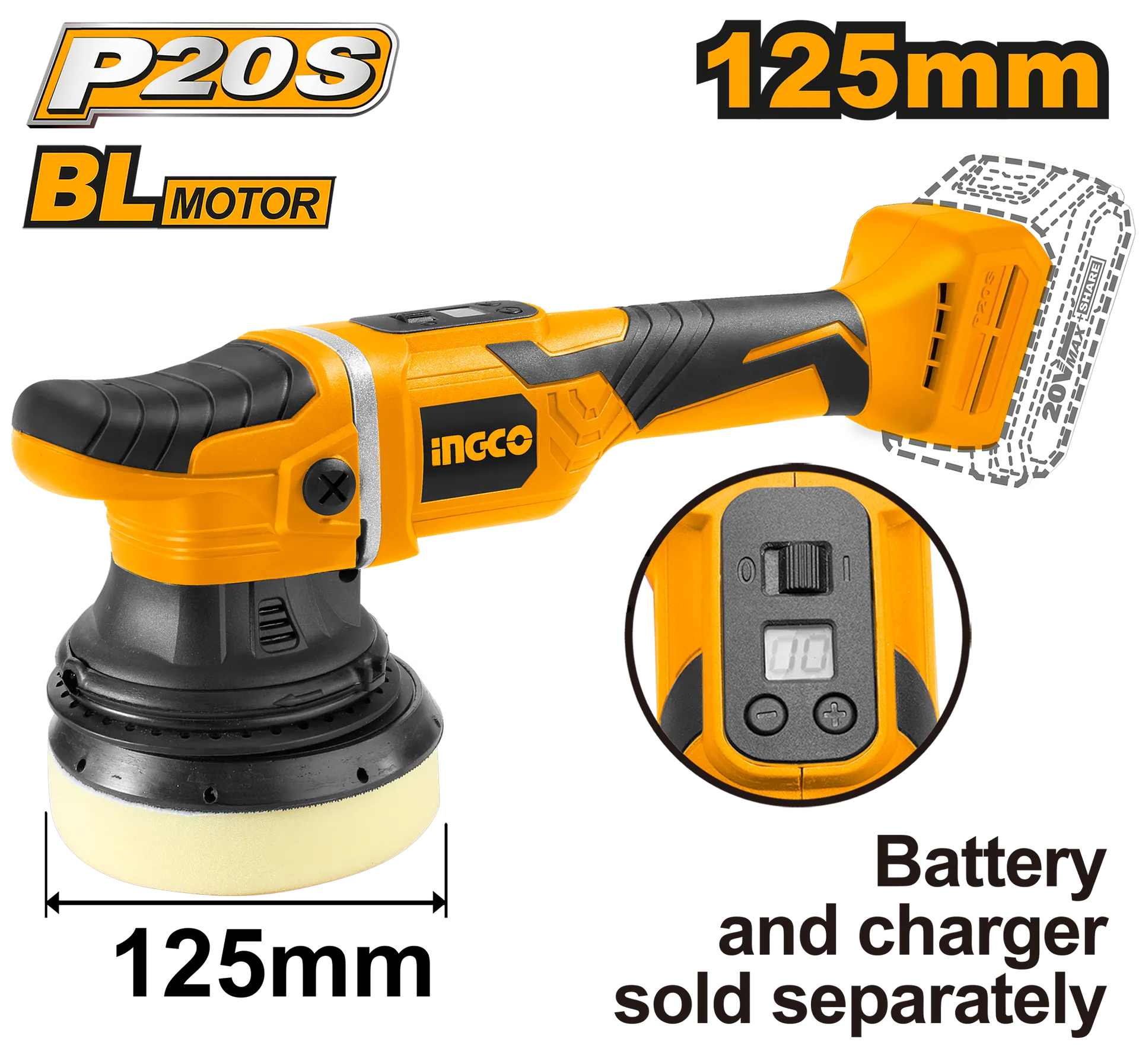 Polirues 125mm 20V solo pa baterie INGCO APLI2002