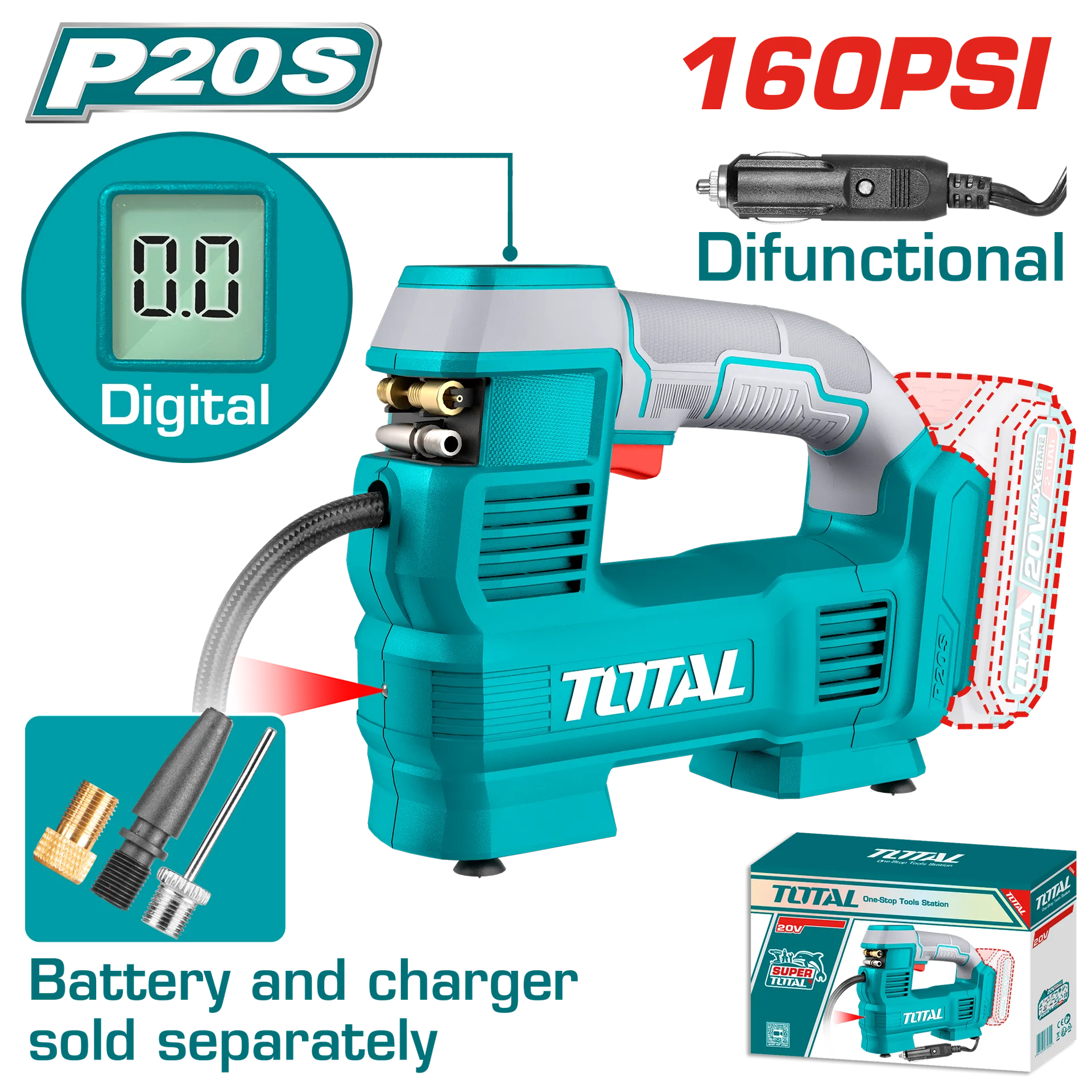 Kompresor ne baterie 20V vetem pa baterie 160PSI TOTAL TACLI2012