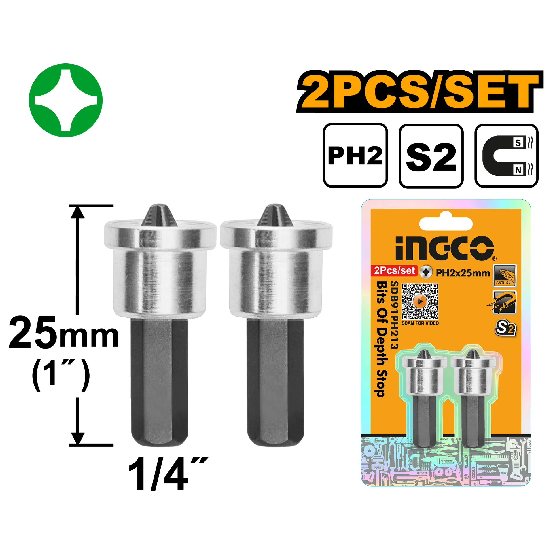 Majë INGCO PH2x25 2/1 pcs SDB91PH213