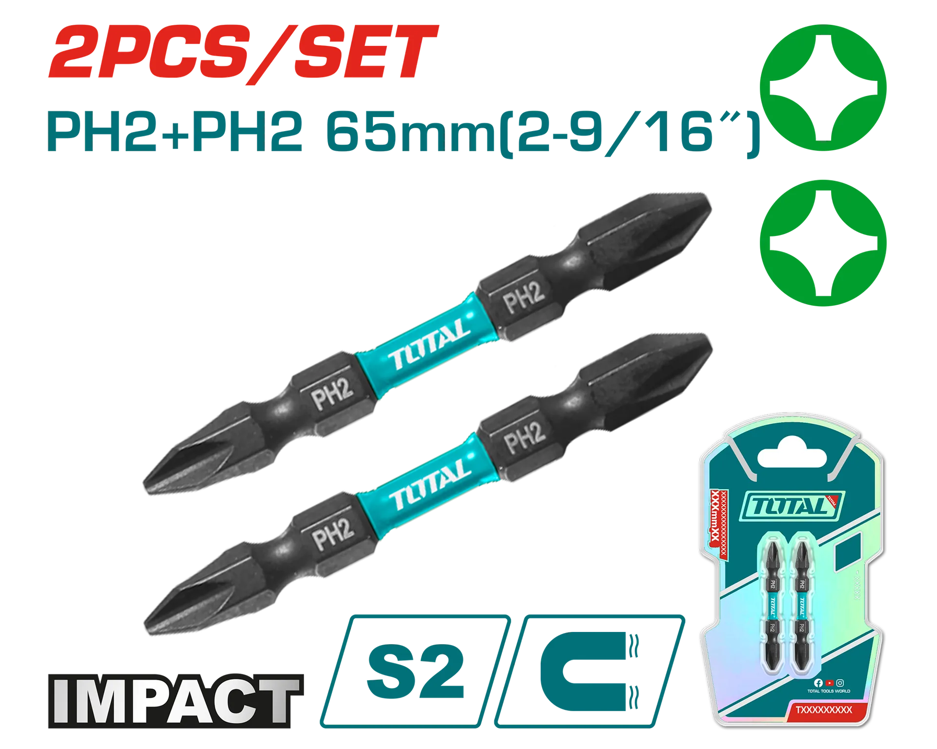 Bit TOTAL i zi dyfish PH2+PH2 65mm TOTAL TACIM72PH265