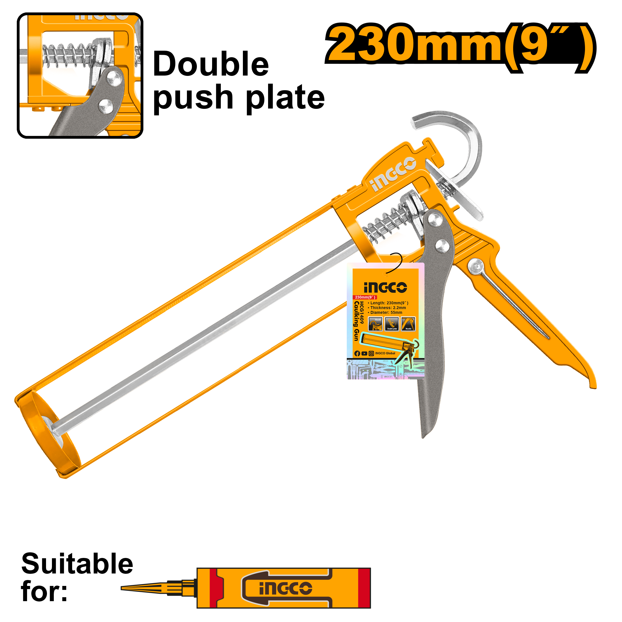 Pistol për silikun INGCO-skelet HCG1409