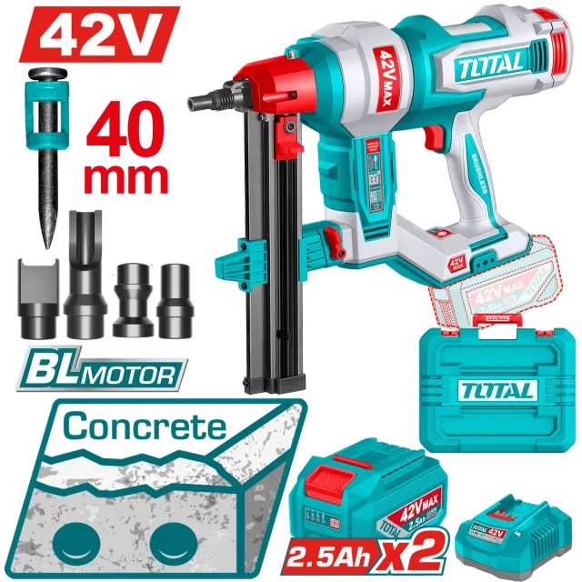 БАТЕРИСКА ХЕФТАЛИЦА ЗА ШАЈКИ ЗА БЕТОН 42V 2×2.5Ah TOTAL TCNLI420602