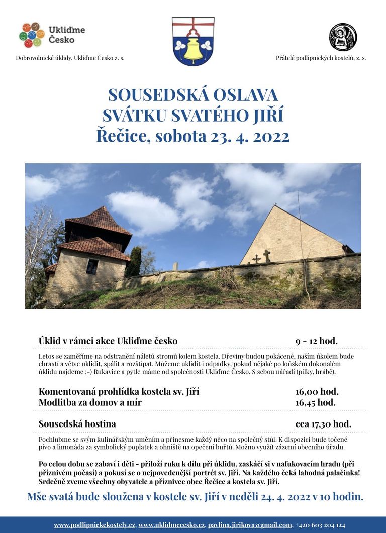 Pozvánka na sousedskou oslavu svátku svatého Jiří v Řečici