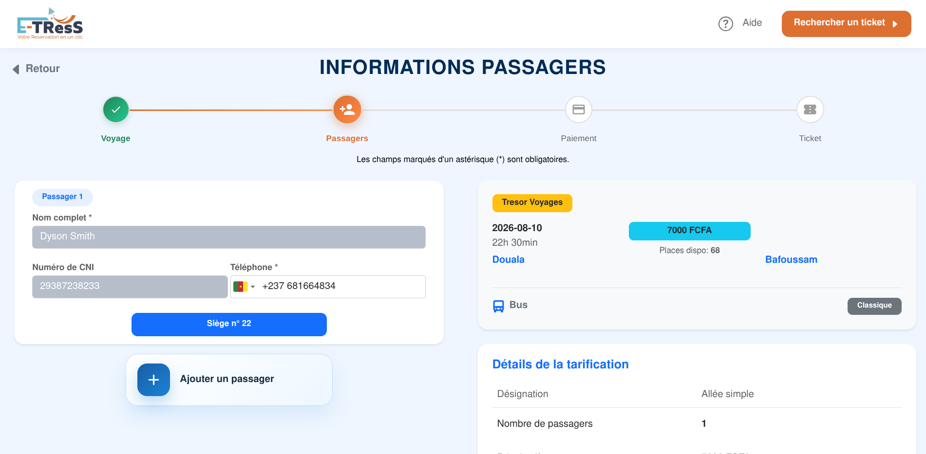 Plateforme de réservation E-tress