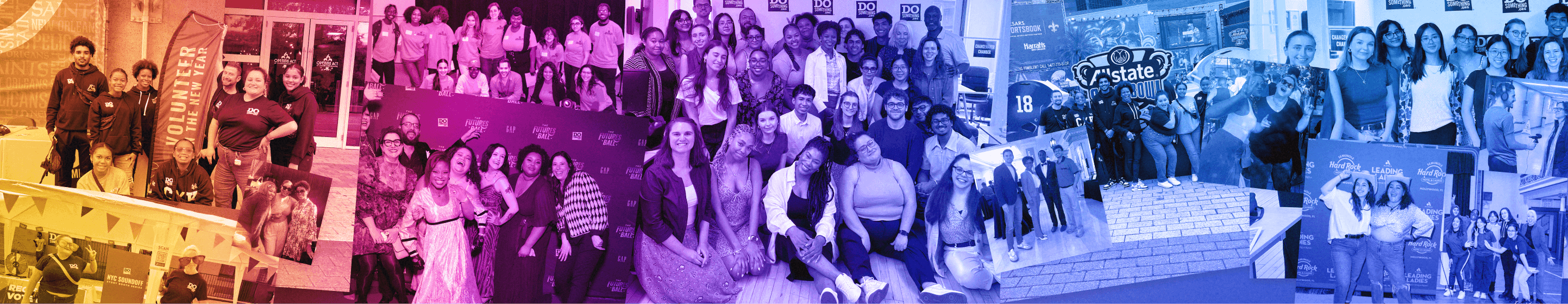 A colorful collage of the DoSomething team engaging with, and fueling young people to change the world for the better