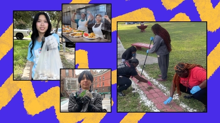 A collage showcasing diverse individuals engaged in community service activities, including food preparation, recycling, and beautifying public spaces. These volunteer opportunities highlight teamwork and civic engagement, fostering leadership skills in the community.