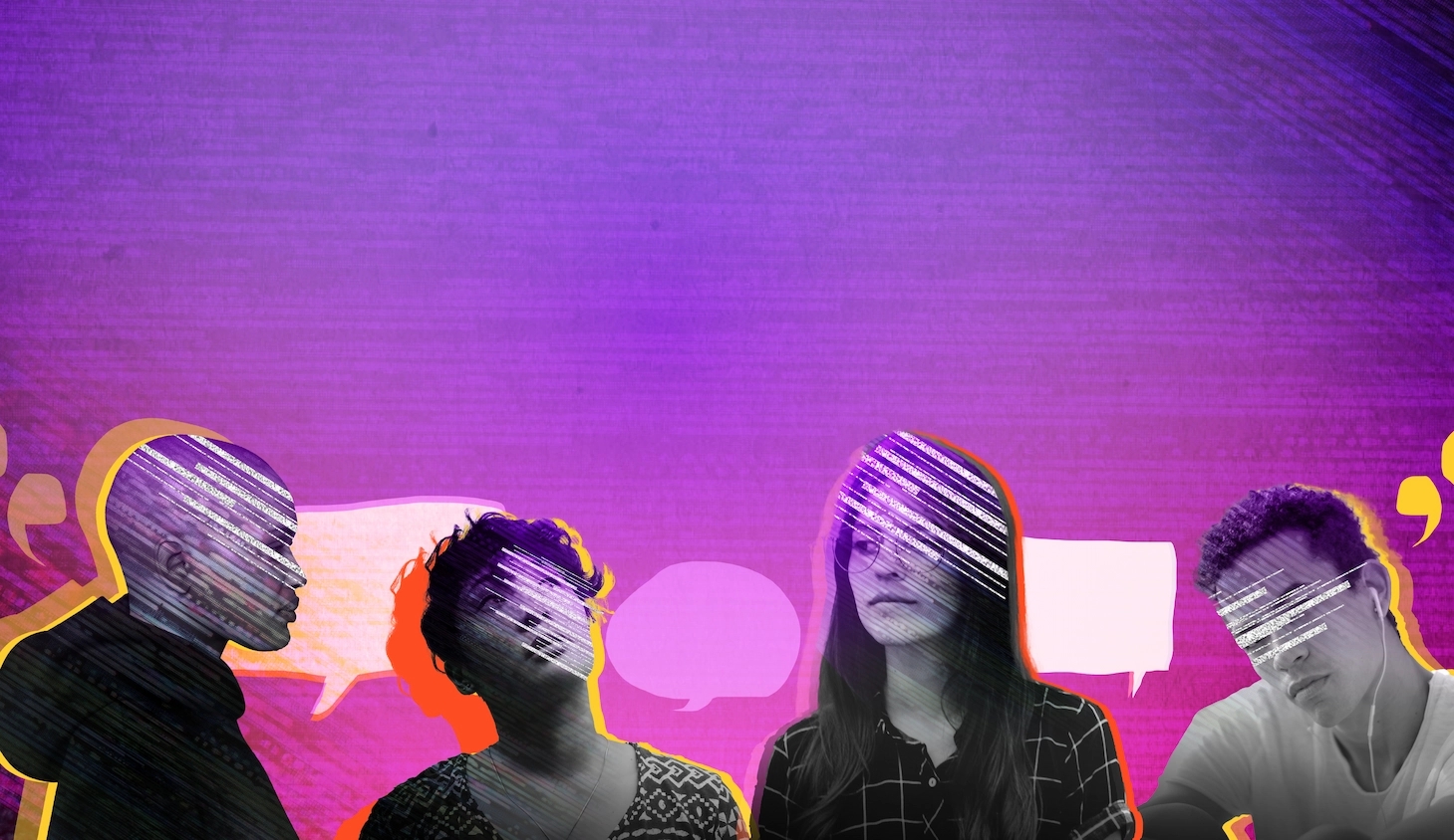 Colorful graphic of 4 young adults