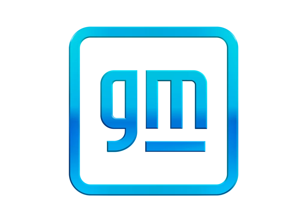 General Motors logo: lower case gm in gradient blue colors with a gradient blue border