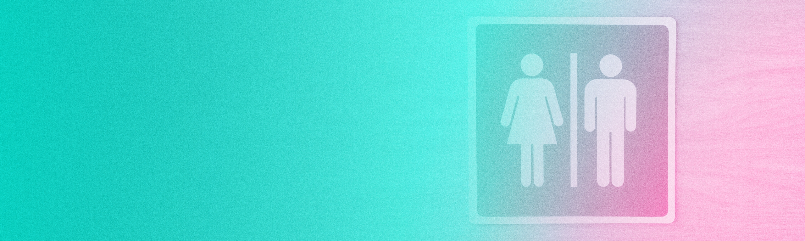 Traditional male/female gendered toilet signage, man and woman iconography on cool-to-warm gradient background