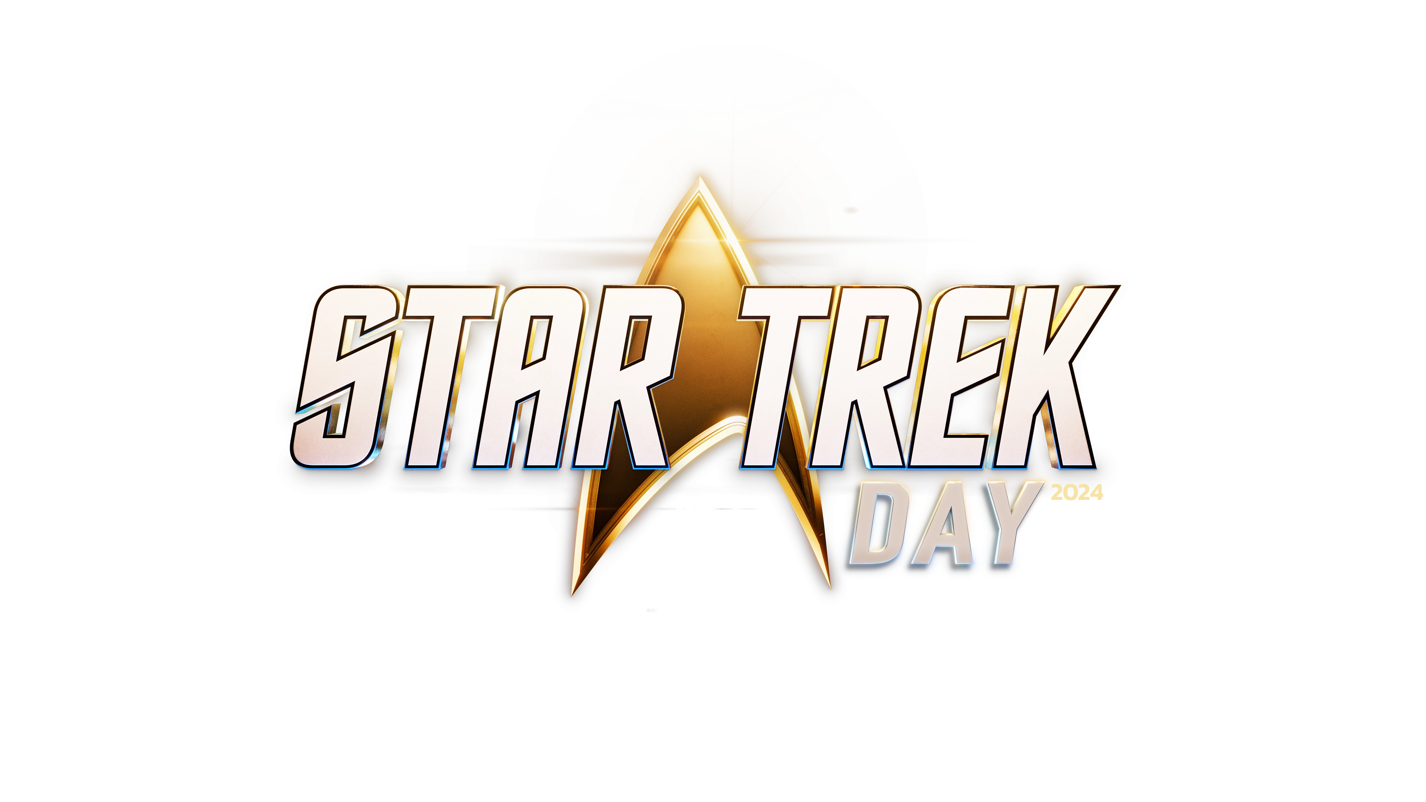 The Star Trek Day 2024 gold starship emblem and logo in white font