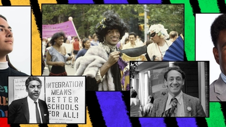 A vibrant collage featuring diverse individuals engaged in community activism and leadership, showcasing various historical moments and expressions of civic engagement. The images highlight the importance of volunteer and community service opportunities for fostering leadership and social change.