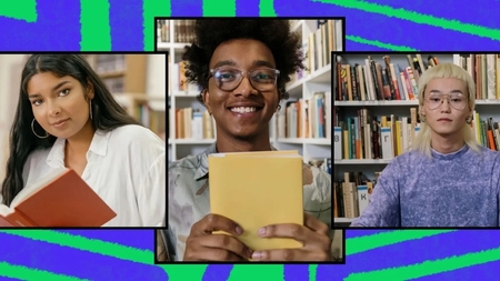 Three individuals engage with books, showcasing a commitment to learning and community involvement. This image highlights the importance of civic engagement and leadership programming within volunteer opportunities.