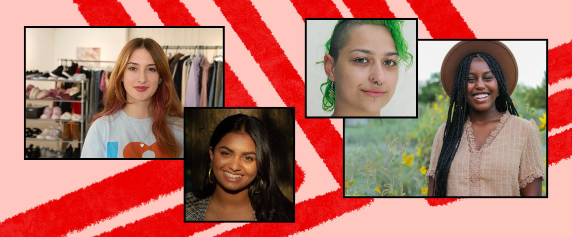 Collage of young women activists, including Amika George, X González, Avery Colvert, and  Khloe Thompson