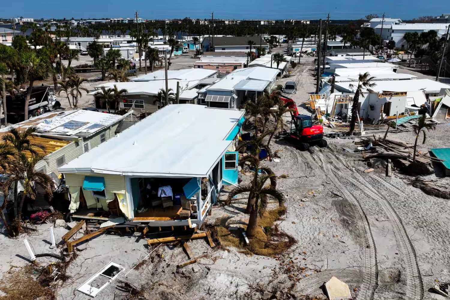 A photo of a hurricane-ravaged Florida coastline