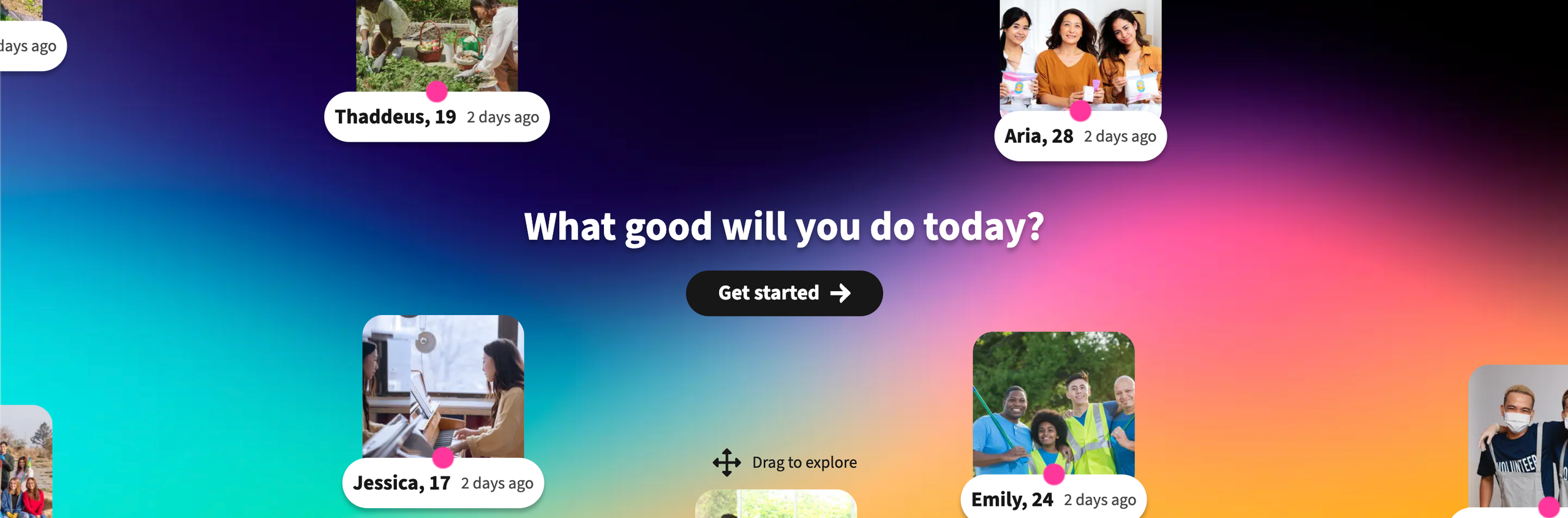 A sample screen shot of the future state of DoSomething.org, featuring a diverse mix of young people taking action to make their communities better; A subtitle reads: 'How will you make a difference in your community?'