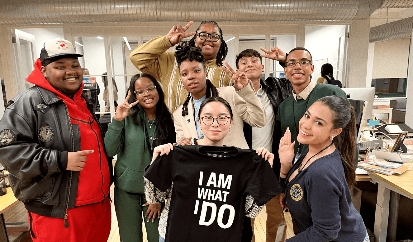 A diverse group of young people visit the DoSomething office in NYC to partake in the Public narrative event