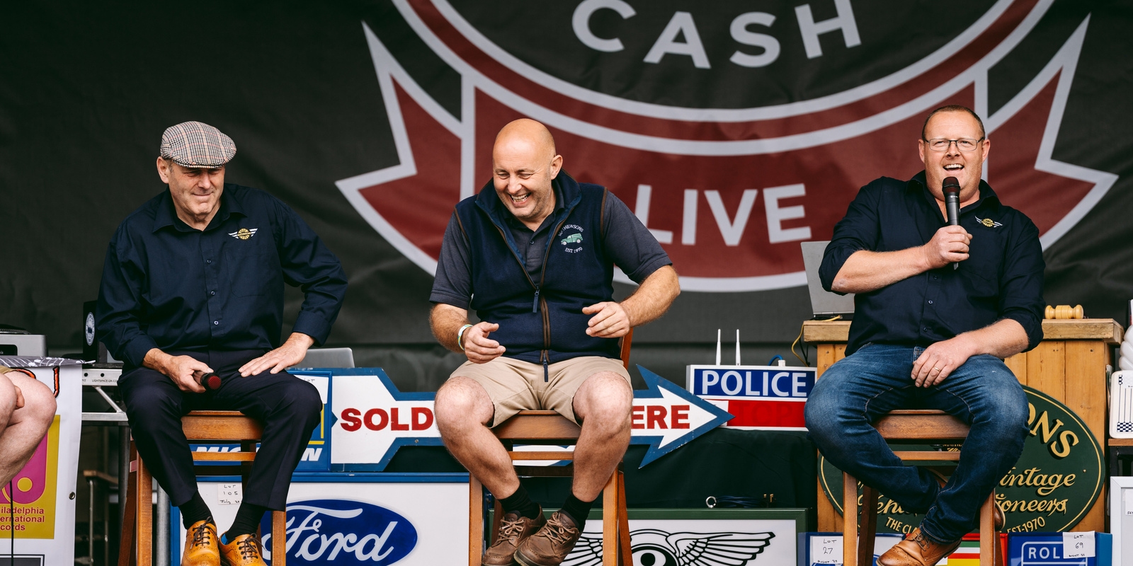 Derek, Dave and Paul Mathewson on stage at Bangers & Cash Live