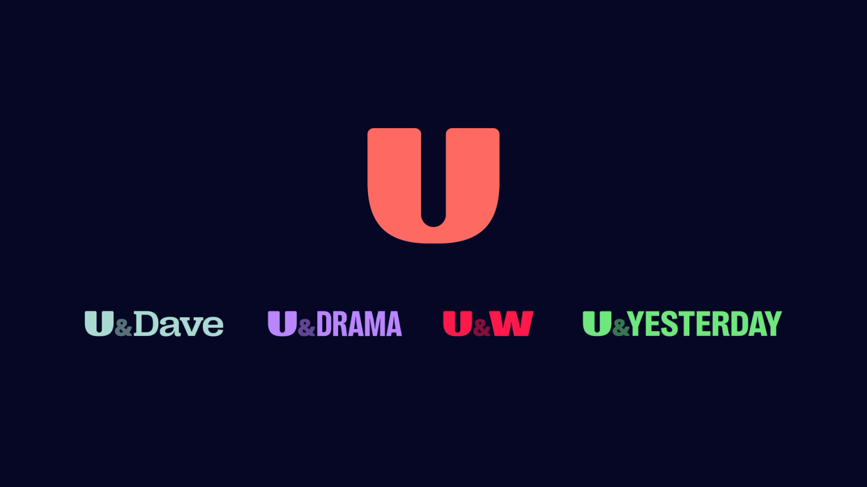 U logo above U&Dave, U&DRAMA, U&W and U&YESTERDAY logos