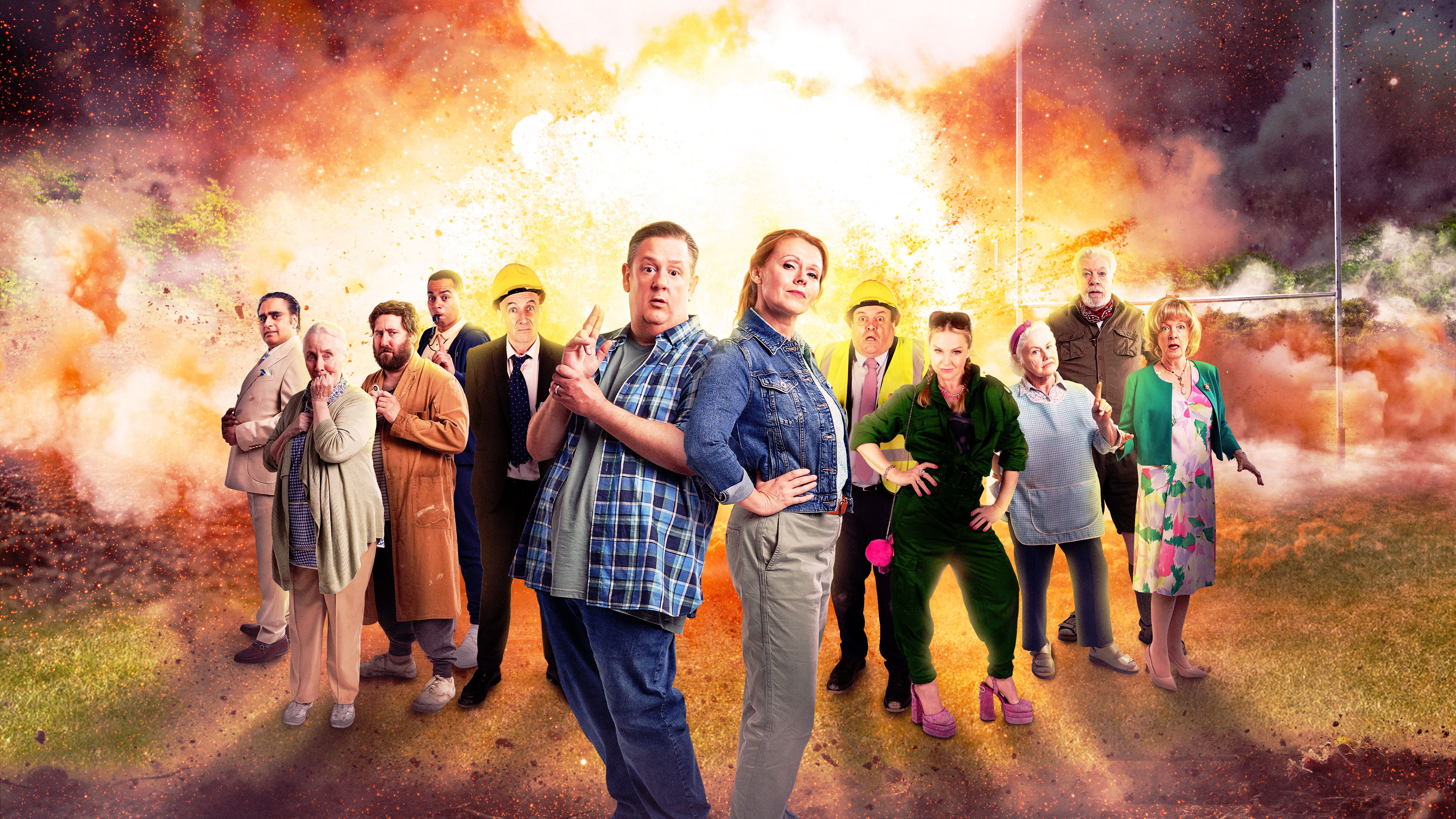 (L-R) Sanjeev Bhaskar, Gemma Jones, Jim Howick, Ben Bailey Smith, Simon Day, Johnny Vegas, Sian Gibson, Shaun Williamson, Sarah Hadland, Annette Badland, Matthew Kelly and Charlie Hardwick
