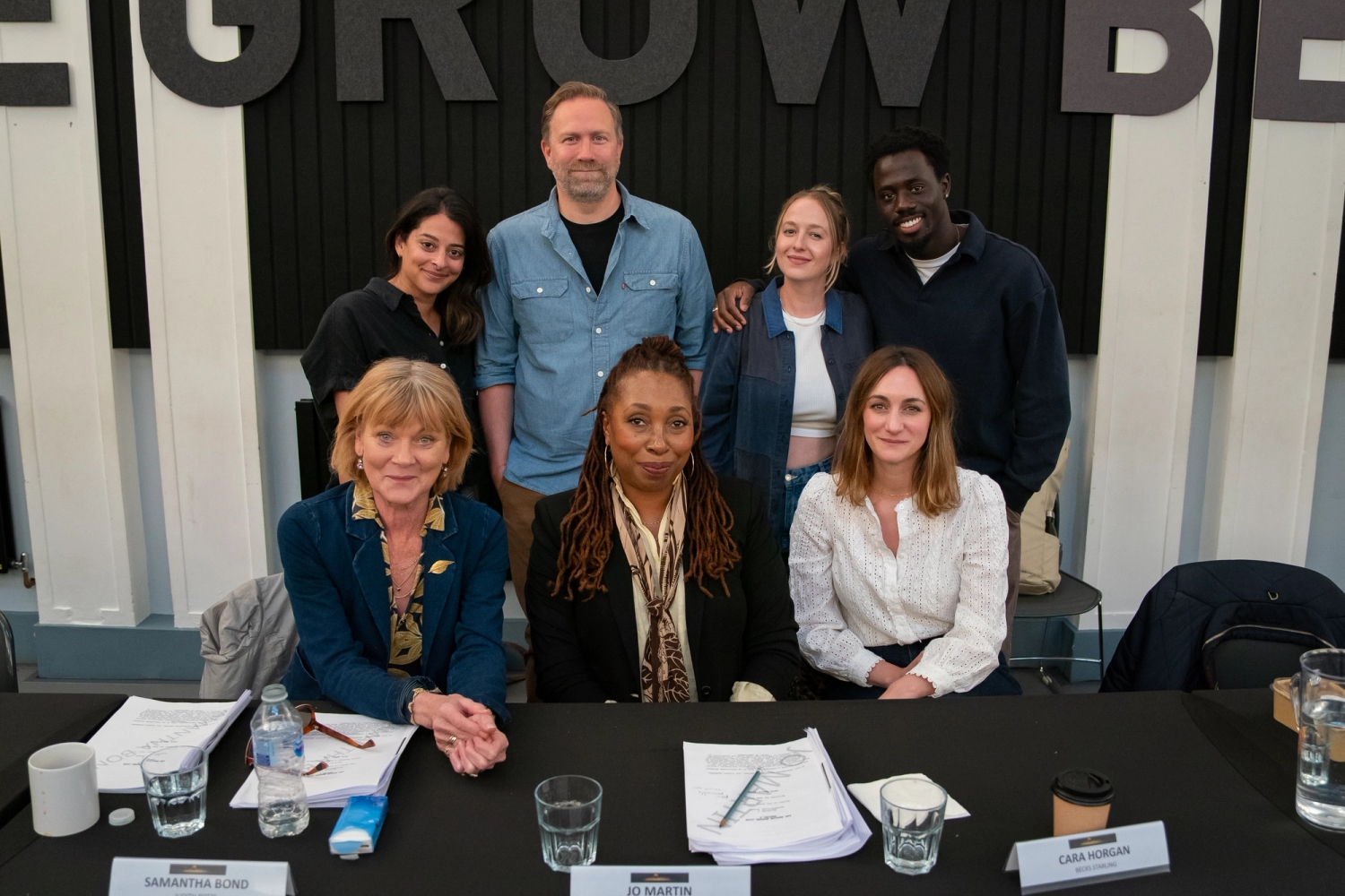 (L-R) Samantha Bond, Natalie Dew, Phill Langhorne, Jo Martin, Holli Dempsey, Cara Horgan & Tijan Sarr