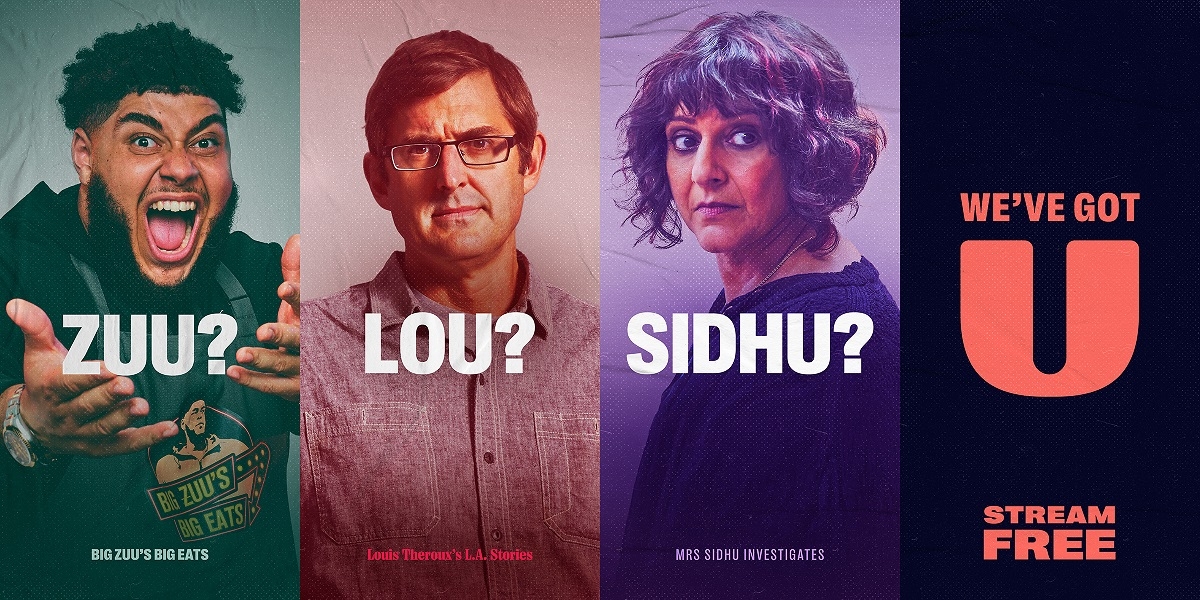 Big Zuu, Louis Theroux and Meera Syal as Mrs Sidhu in an advert for free streaming service, U