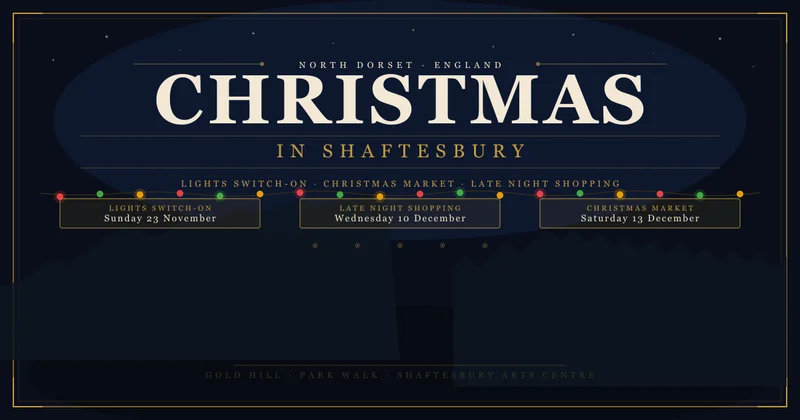 Christmas in Shaftesbury — lights switch-on, Christmas market on Park Walk, and festive events in this historic North Dorset hilltop town.