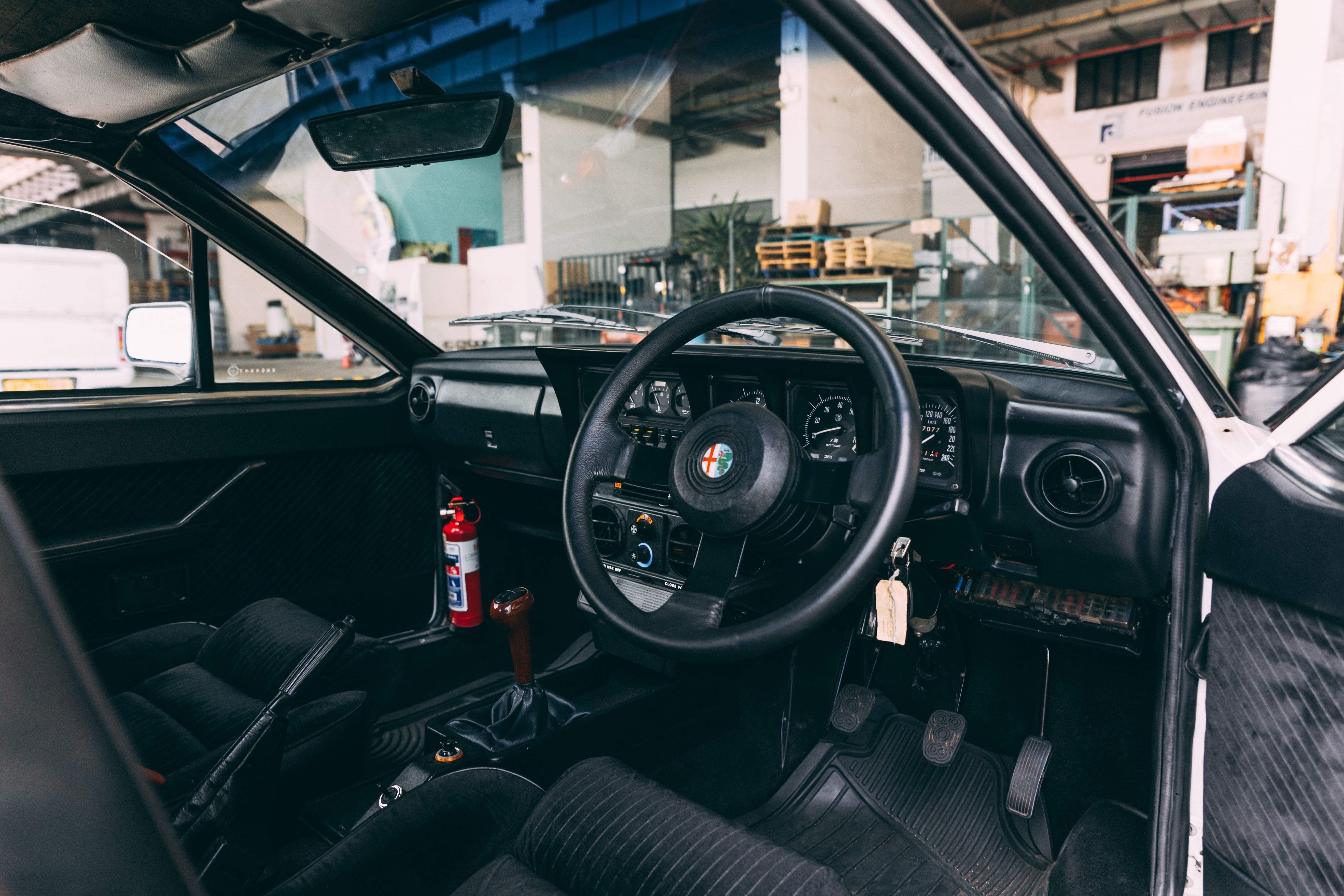 View the interior of the 1985 Alfa Romeo GTV6 3.0 for sale (White)