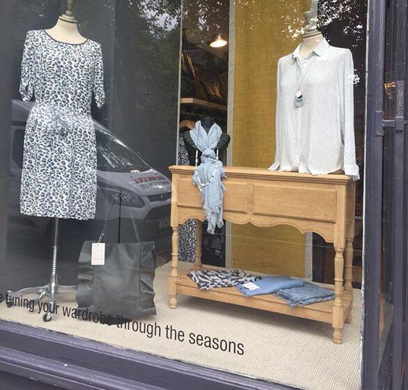 Women's clothes in the window of Vivaldi Accessories